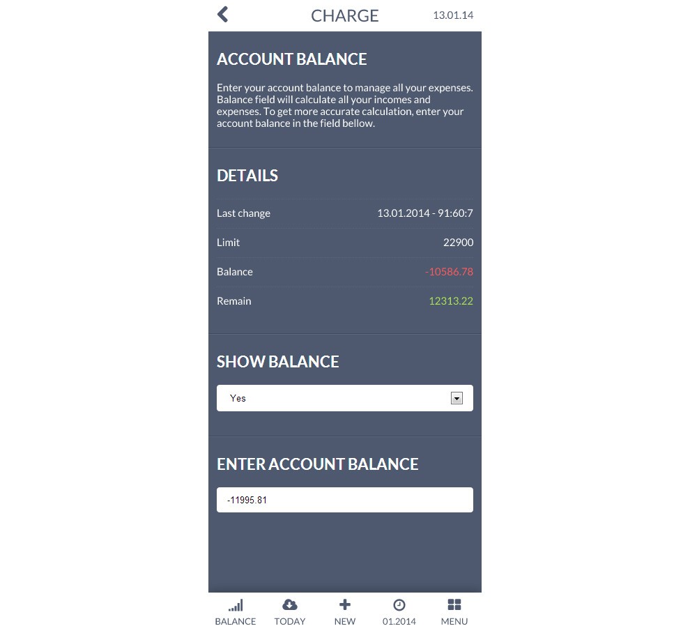 Account balance page